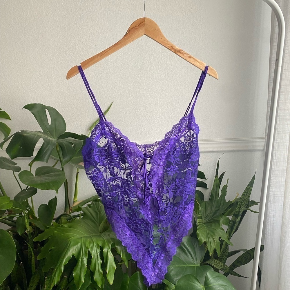 Victoria’s Secret Lace Sexy Purple Teddy Lingerie Vintage Gold Label